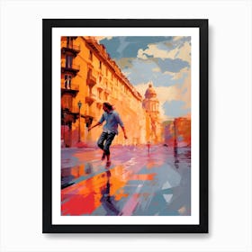 Skateboarding In Lyon, France Drawing 4 Art Print