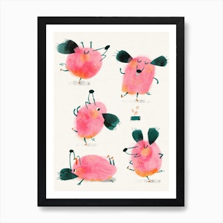 Dancing Pink Dogs Art Print