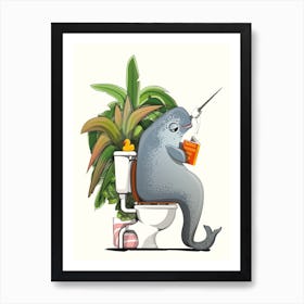 Narwhal On The Toilet Art Print