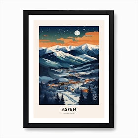 Winter Night  Travel Poster Aspen Colorado 2 Art Print