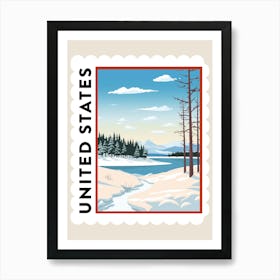 Retro Winter Stamp Poster Big Bear Lake California 1 Art Print