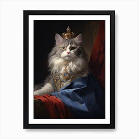 Cat In Medieval Clothing Rococo Inspired Painting 3 Art Print