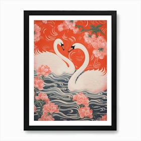 Vintage Japanese Inspired Bird Print Swan 6 Art Print