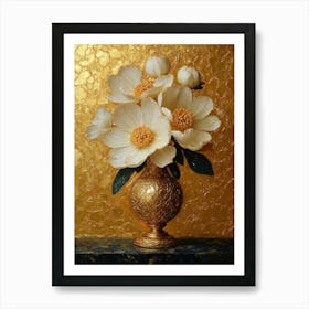 Gold Vase With White Flowers Art Print