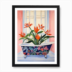 A Bathtube Full Of Bird Of Paradise In A Bathroom 4 Art Print