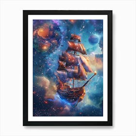 Fantasy Ship Floating in the Galaxy 10 Art Print