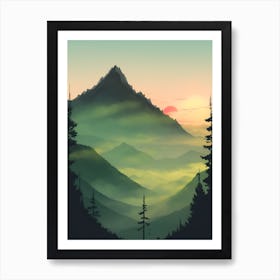 Misty Mountains Vertical Composition In Green Tone 140 Art Print