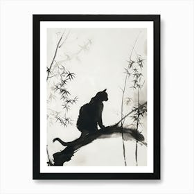 Cat On Bamboo Art Print