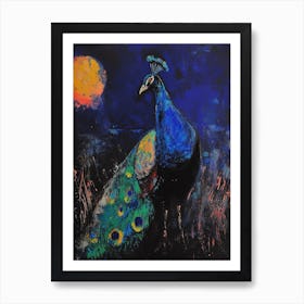 Peacock At Night Textured Painting 2 Art Print