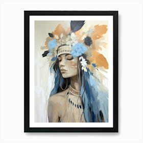 Feathered Luminescence, Native American Woman Art Print