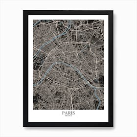 Paris Black Blue Art Print