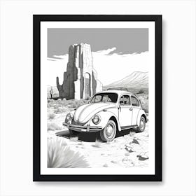 Volkswagen Beetle Desert Drawing 6 Art Print