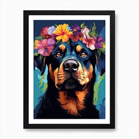 Rottweiler Portrait With A Flower Crown, Matisse Painting Style 2 Art Print