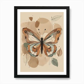 Boho Minimalist Butterfly with Leaves v9 Art Print