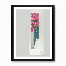 Santorini Art Print - Pink Flowers Art Print