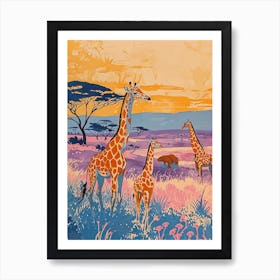 Giraffe In The Wild With Other Animals Watercolour Style 4 Art Print