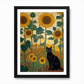 Cat In Sunflower Field Art Print