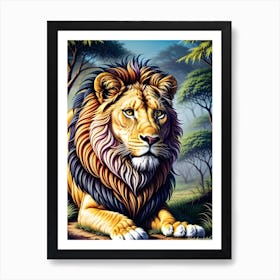 Majestic Lion In Forest Art Print