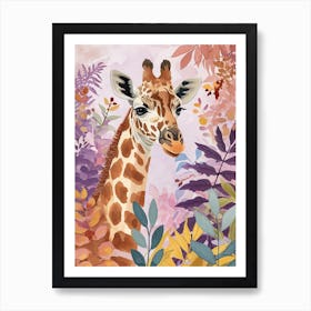 Giraffe In The Leaves Watercolour Inspired 3 Art Print