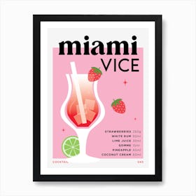 Miami Vice in Pink Cocktail Recipe Art Print