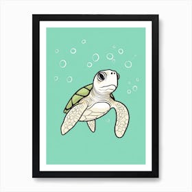 Baby Sea Turtle Digital Illustration Aqua Art Print