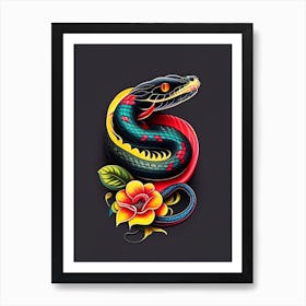 Black Rat Snake Tattoo Style Art Print