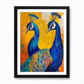 Two Peacocks Colourful Painting 4 Art Print