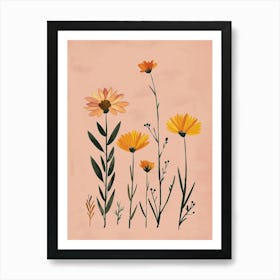 Set Of 4 Simple Hand Drawn Daisies On Pink Paper 15 Art Print