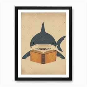 Shark Reading A Book Muted Pastels Art Print