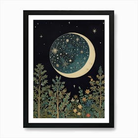 Moon And Stars Style William Morris 2 Art Print