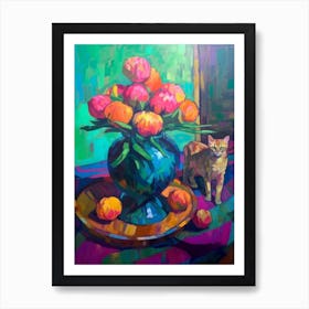 Proteas With A Cat 3 Fauvist Style Painting Art Print