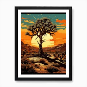 Joshua Tree In Desert In Gold And Black (4) Art Print