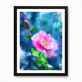 Watercolor Pink Rose Painting Art Print