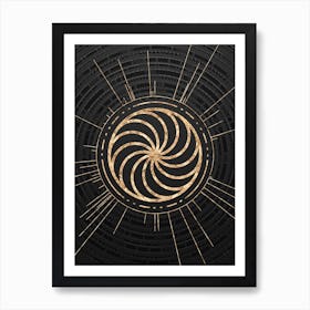 Geometric Glyph Symbol in Gold with Radial Array Lines on Dark Gray n.0054 Art Print