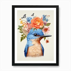 Bird With A Flower Crown Bluebird 2 Art Print