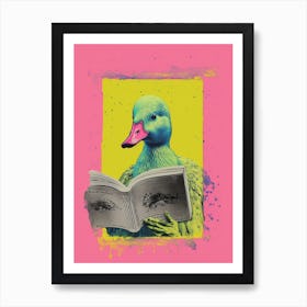 Vibrant Geometric Risograph Style Of A Duck With A Book 1 Art Print