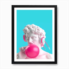 Annoyed David Statue With Headphones And Bubblegum Art Print