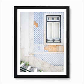 Light Blue Ceramic Tiles Stairs And Wall Alfama Lisbon Art Print