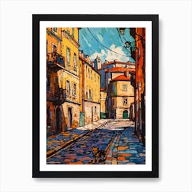 Painting Of Budapest, Hungary With A Cat In The Style Of Pop Art 2 Art Print