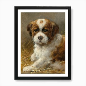 Vintage Brown And White Puppy Art Print