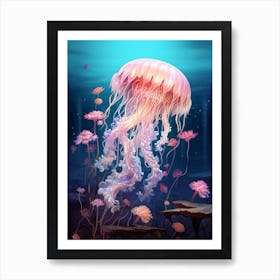 Sea Nettle Jellyfish Neon Illustration 6 Art Print