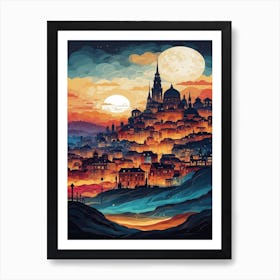 Cityscape At Sunset Art Print