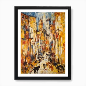 Painting Of A Venice With A Cat In The Style Of Abstract Expressionism, Pollock Style 3 Art Print