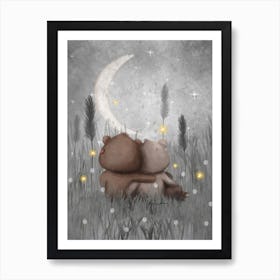 Bear Family With Night Sky Art Print