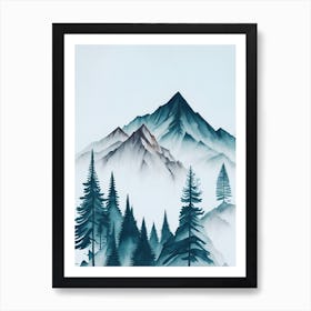 Mountain And Forest In Minimalist Watercolor Vertical Composition 378 Póster