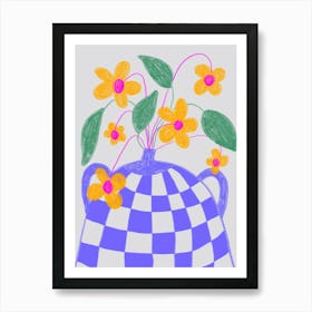 Checkered Vase with flowers Art Print