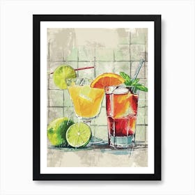 Fruity Cocktail Watercolour Tiled Art Print