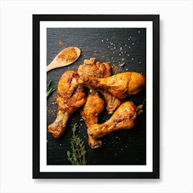 Chicken preparing raw BBQ barbeque — Food kitchen poster/blackboard, photo art Art Print