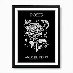 Roses And The Moon Line Drawing 3 Poster Inverted Art Print