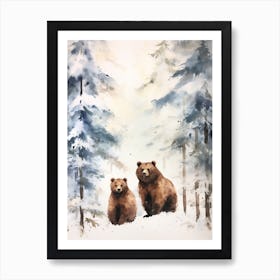 Winter Watercolour Brown Bear 5 Art Print